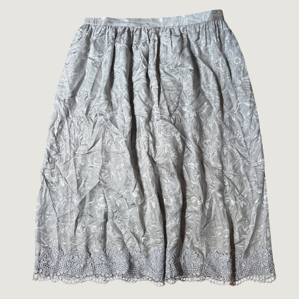 Midi Skirt Women Silver Floral Lace Trim Vintage Style SIZE XL